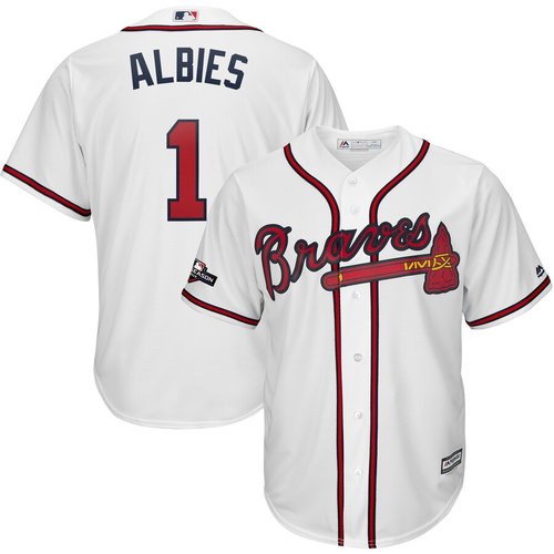 Atlanta Braves #1 Ozzie Albies Majestic 2019 Postseason Official Cool Base Player White Jersey