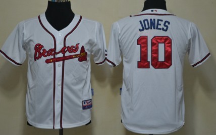 Atlanta Braves #10 Chipper Jones White Kids Jersey