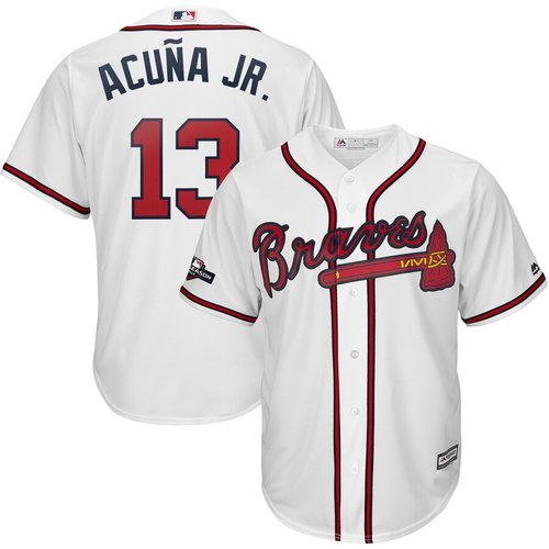 Atlanta Braves #13 Ronald Acuna Jr. Majestic 2019 Postseason Official Cool Base Player White Jersey