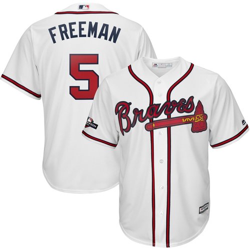 Atlanta Braves #5 Freddie Freeman Majestic 2019 Postseason Official Cool Base Player White Jersey