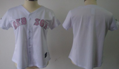 Boston Red Sox Blank White With Pink Womens Jersey