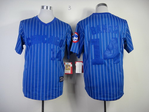 Chicago Cubs #14 Ernie Banks Blue Pinstripe Throwback Jersey