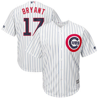 Chicago Cubs #17 Kris Bryant Majestic 2017 Stars & Stripes Cool Base Player White Jersey