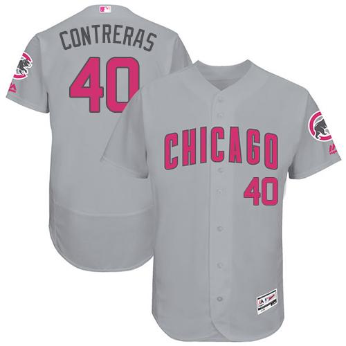 Chicago Cubs #40 Willson Contreras Grey Flexbase Authentic Collection Mother’s Day Stitched MLB Jersey