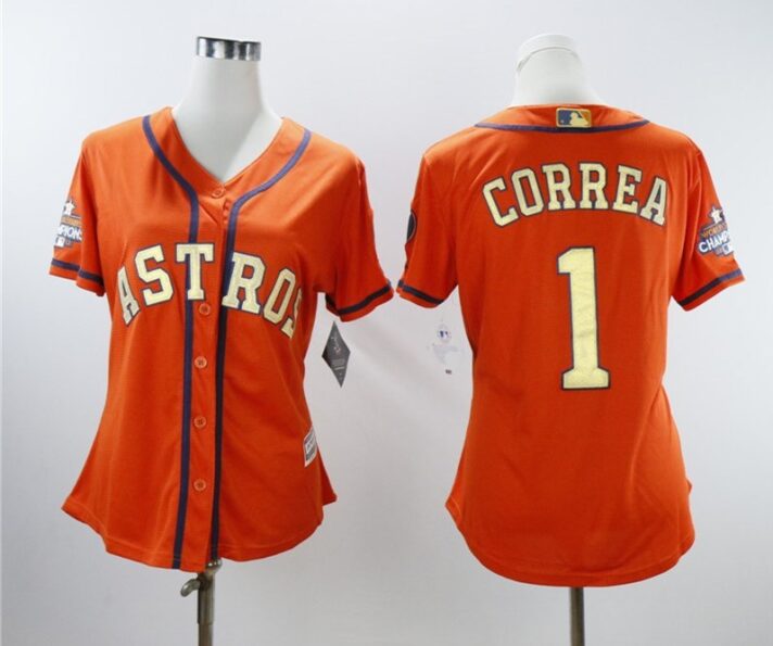 Houston Astros #1 Carlos Correa Orange Women 2018 Gold Program Cool Base Jersey