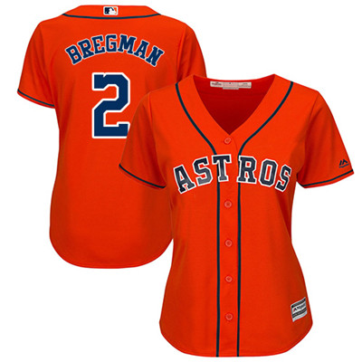 Houston Astros #2 Alex Bregman Orange Alternate Women’s Stitched Baseball Jersey