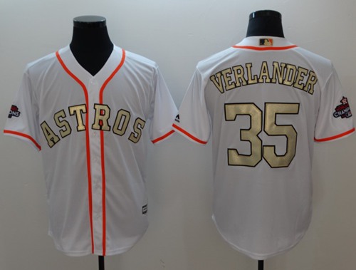 Houston Astros #35 Justin Verlander White 2017 World Series Champions Gold Program Cool Base Stitched Baseball Jersey