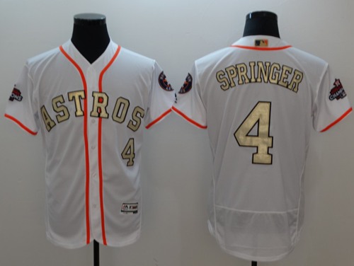 Houston Astros #4 George Springer White FlexBase Authentic 2017 World Series Champions Gold Program Stitched Baseball Jersey