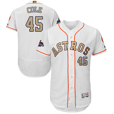 Houston Astros #45 Gerrit Cole White FlexBase Authentic 2018 Gold Program Cool Base Stitched MLB Jersey