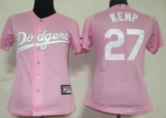 Los Angeles Dodgers #27 Kemp Pink With White Womens Jersey