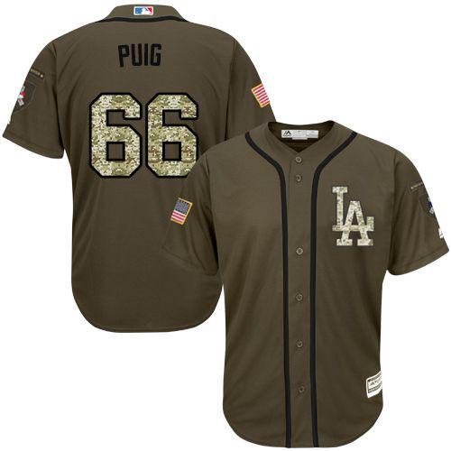 Los Angeles Dodgers #66 Yasiel Puig Green Salute to Service Stitched MLB Jersey