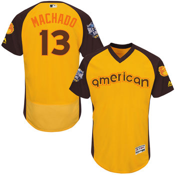 Manny Machado Gold 2016 All-Star Jersey – Men’s American League Baltimore Orioles #13 Flex Base Majestic MLB Collection Jersey