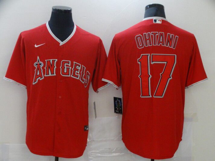 Men Los Angeles Angels 17 Ohtani Red Game 2021 Nike MLB Jersey