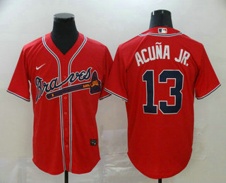 Men’s Atlanta Braves #13 Ronald Acuna Jr. Red Stitched MLB Cool Base Nike Jersey