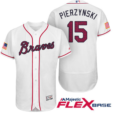 Men’s Atlanta Braves #15 A.J. Pierzynski White Stars & Stripes Fashion Independence Day Stitched MLB Majestic Flex Base Jersey
