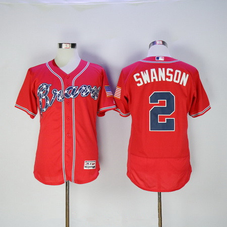 Men’s Atlanta Braves #2 Dansby Swanson Red Stitched MLB 2016 Majestic Flex Base Jersey