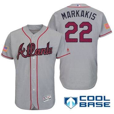 Men’s Atlanta Braves #22 Nick Markakis Gray Stars & Stripes Fashion Independence Day Stitched MLB Majestic Cool Base Jersey
