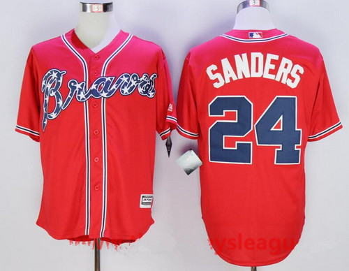 Men’s Atlanta Braves #24 Deion Sanders Retired Red Stitched MLB Majestic Cool Base Jersey