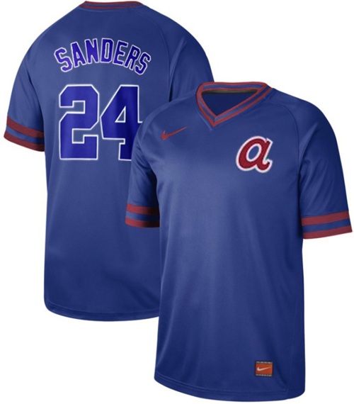 Men’s Atlanta Braves #24 Deion Sanders Royal Authentic Cooperstown Collection Stitched Baseball Jersey