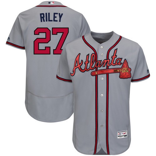 Men’s Atlanta Braves #27 Austin Riley Grey Flex Base Stitched Jersey