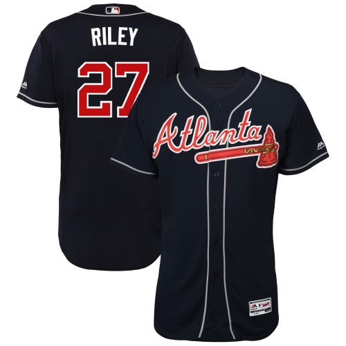 Men’s Atlanta Braves #27 Austin Riley Navy Flex Base Stitched Jersey