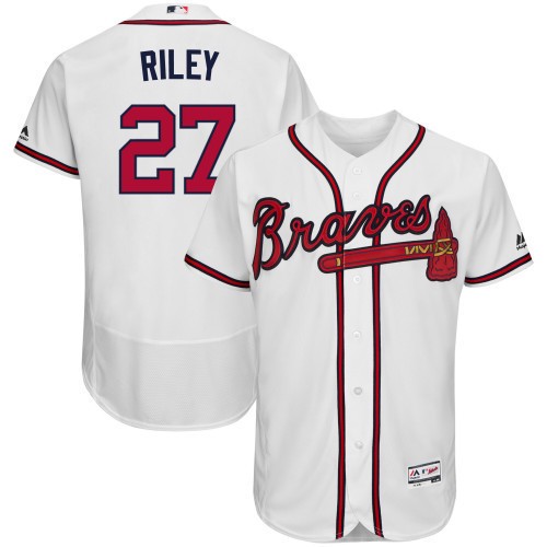 Men’s Atlanta Braves #27 Austin Riley White Flex Base Stitched Jersey