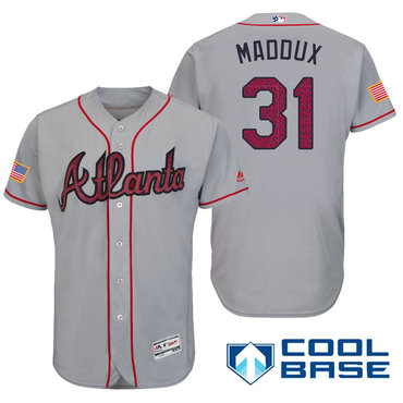 Men’s Atlanta Braves #31 Greg Maddux Gray Stars & Stripes Fashion Independence Day Stitched MLB Majestic Cool Base Jersey