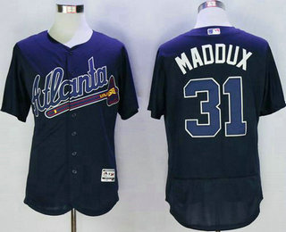 Men’s Atlanta Braves #31 Greg Maddux Retired Navy Blue Road Stitched MLB 2016 Majestic Flex Base Jersey
