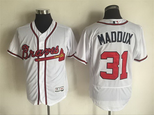Men’s Atlanta Braves #31 Greg Maddux Retired White 2016 Flexbase Majestic Baseball Jersey
