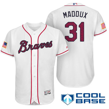 Men’s Atlanta Braves #31 Greg Maddux White Stars & Stripes Fashion Independence Day Stitched MLB Majestic Cool Base Jersey