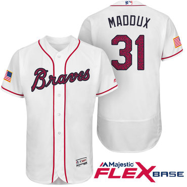 Men’s Atlanta Braves #31 Greg Maddux White Stars & Stripes Fashion Independence Day Stitched MLB Majestic Flex Base Jersey