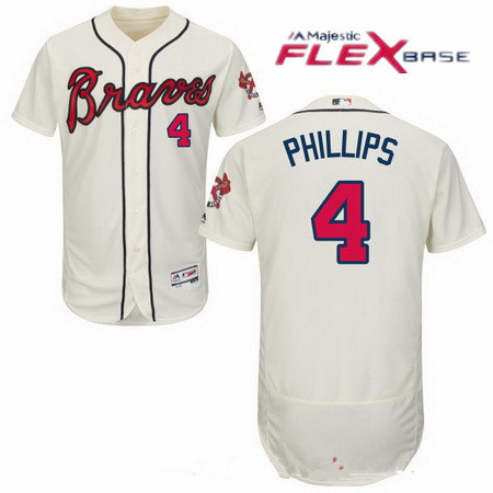 Men’s Atlanta Braves #4 Brandon Phillips Cream Stitched MLB Majestic Flex Base Jersey