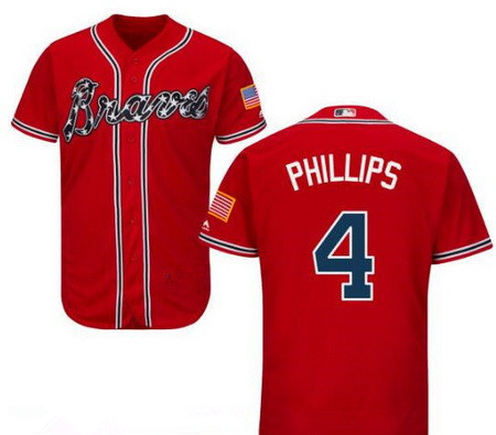Men’s Atlanta Braves #4 Brandon Phillips Red Stitched MLB Majestic Cool Base Jersey
