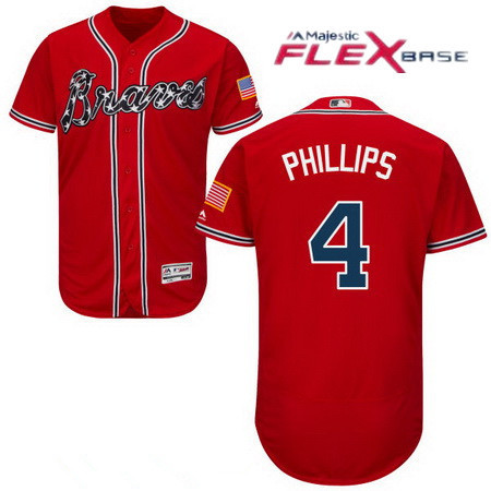 Men’s Atlanta Braves #4 Brandon Phillips Red Stitched MLB Majestic Flex Base Jersey