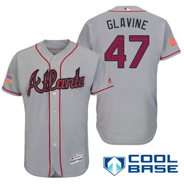 Men’s Atlanta Braves #47 Tom Glavine Gray Stars & Stripes Fashion Independence Day Stitched MLB Majestic Cool Base Jersey