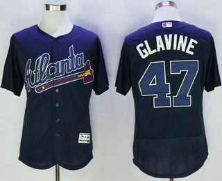 Men’s Atlanta Braves #47 Tom Glavine Retired Navy Blue Road Stitched MLB 2016 Majestic Flex Base Jersey