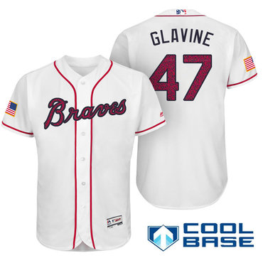 Men’s Atlanta Braves #47 Tom Glavine White Stars & Stripes Fashion Independence Day Stitched MLB Majestic Cool Base Jersey