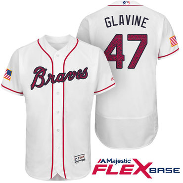 Men’s Atlanta Braves #47 Tom Glavine White Stars & Stripes Fashion Independence Day Stitched MLB Majestic Flex Base Jersey