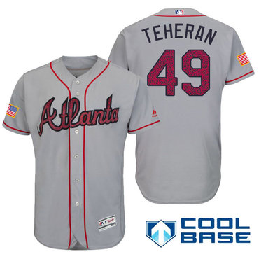 Men’s Atlanta Braves #49 Julio Teheran Gray Stars & Stripes Fashion Independence Day Stitched MLB Majestic Cool Base Jersey