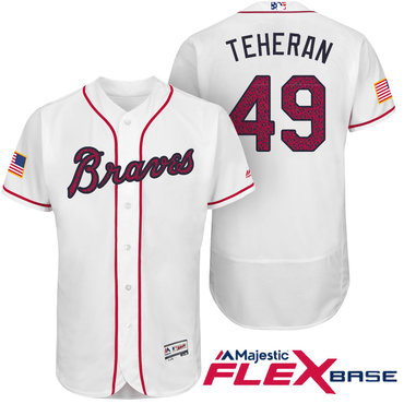 Men’s Atlanta Braves #49 Julio Teheran White Stars & Stripes Fashion Independence Day Stitched MLB Majestic Flex Base Jersey