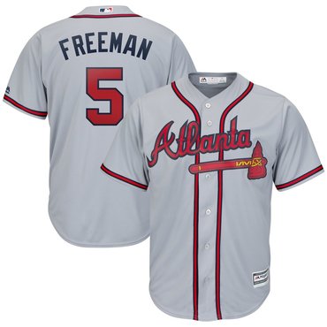 Men’s Atlanta Braves 5 Freddie Freeman Gray Cool Base Jersey