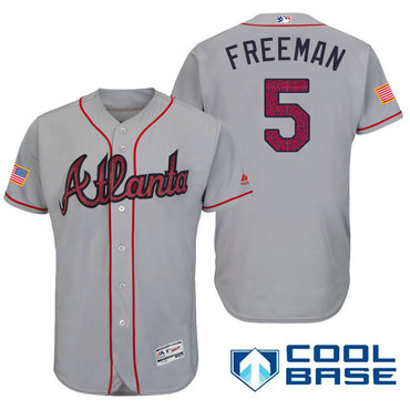 Men’s Atlanta Braves #5 Freddie Freeman Gray Stars & Stripes Fashion Independence Day Stitched MLB Majestic Cool Base Jersey
