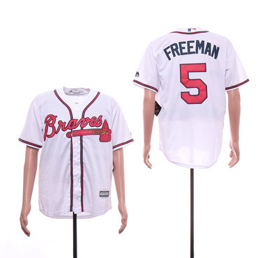 Men’s Atlanta Braves 5 Freddie Freeman White Cool Base Jersey