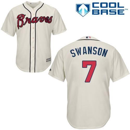 Men’s Atlanta Braves #7 Dansby Swanson Cream Cool Base Stitched MLB Jersey