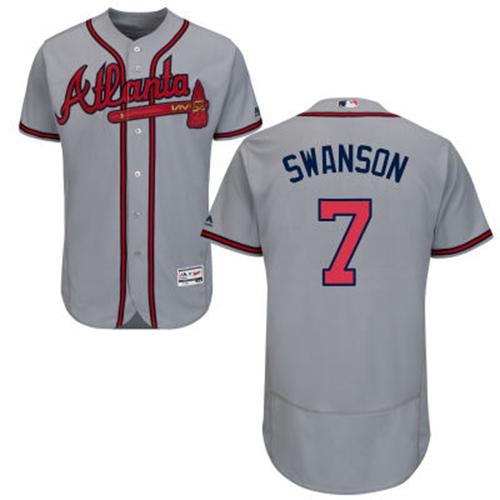 Men’s Atlanta Braves #7 Dansby Swanson Grey Flexbase Authentic Collection Stitched MLB Jersey