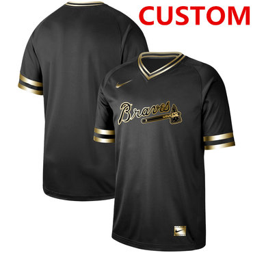 Men’s Atlanta Braves Customized Black Gold Flexbase Jersey