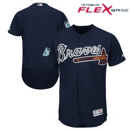 Men’s Atlanta Braves Majestic Navy Blue 2017 Spring Training Authentic Flex Base Stitched MLB Custom Jersey