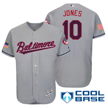 Men’s Baltimore Orioles #10 Adam Jones Gray Stars & Stripes Fashion Independence Day Stitched MLB Majestic Cool Base Jersey