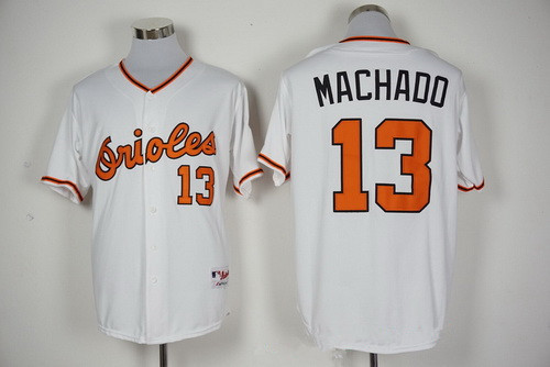 Men’s Baltimore Orioles #13 Manny Machado Majestic White 1976 Turn Back the Clock Jersey