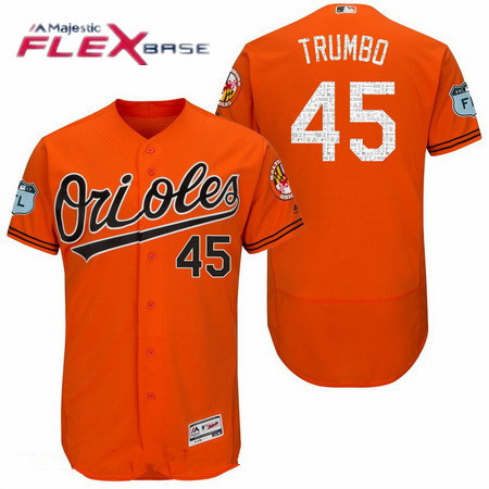 Men’s Baltimore Orioles #45 Mark Trumbo Orange 2017 Spring Training Stitched MLB Majestic Flex Base Jersey